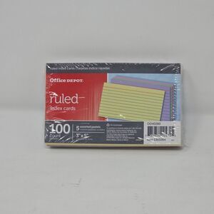 Office Depot Assorted Pastel Colors 3" x 5" Ruled Index Cards: 100 Pack